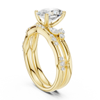 2.37 CTW Oval Cut Moissanite Diamond Engagement Ring with Nature-Inspired Vine Band and Pear Side Accents in 14K White Gold