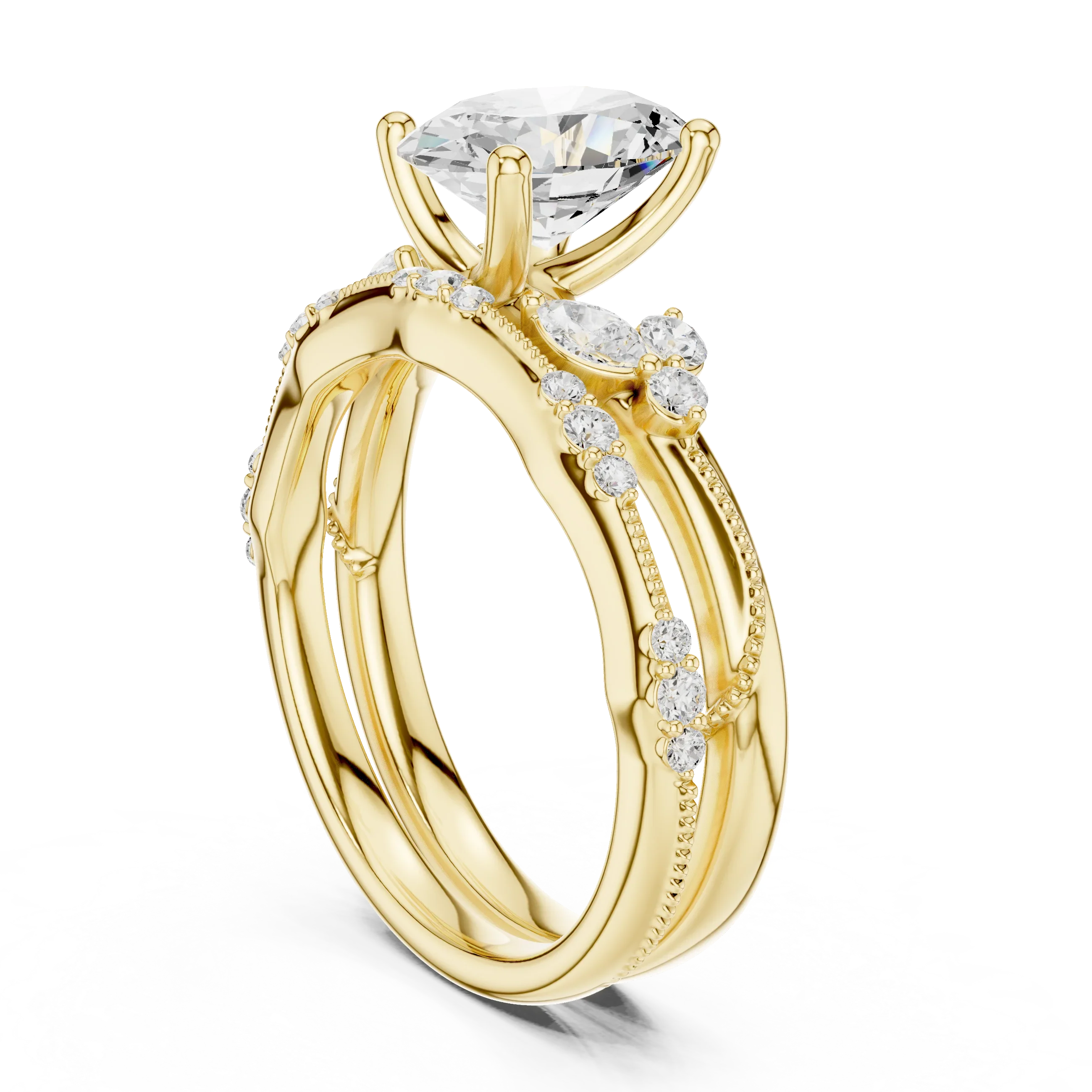 2.37 CTW Oval Cut Moissanite Diamond Engagement Ring with Nature-Inspired Vine Band and Pear Side Accents in 14K White Gold