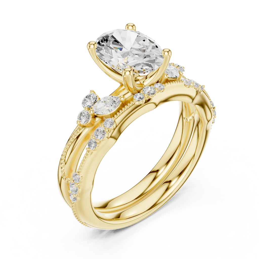 2.37 CTW Oval Cut Moissanite Diamond Engagement Ring with Nature-Inspired Vine Band and Pear Side Accents in 14K White Gold