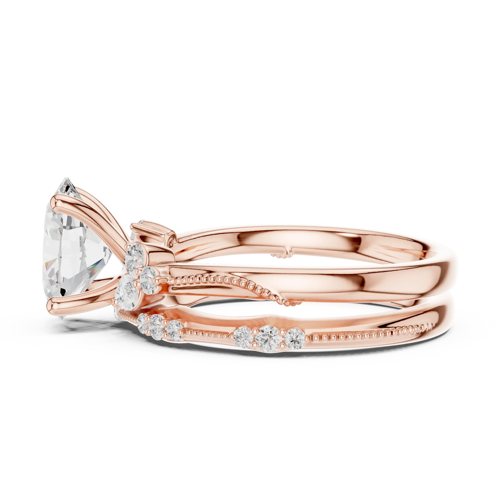 2.37 CTW Oval Cut Moissanite Diamond Engagement Ring with Nature-Inspired Vine Band and Pear Side Accents in 14K White Gold