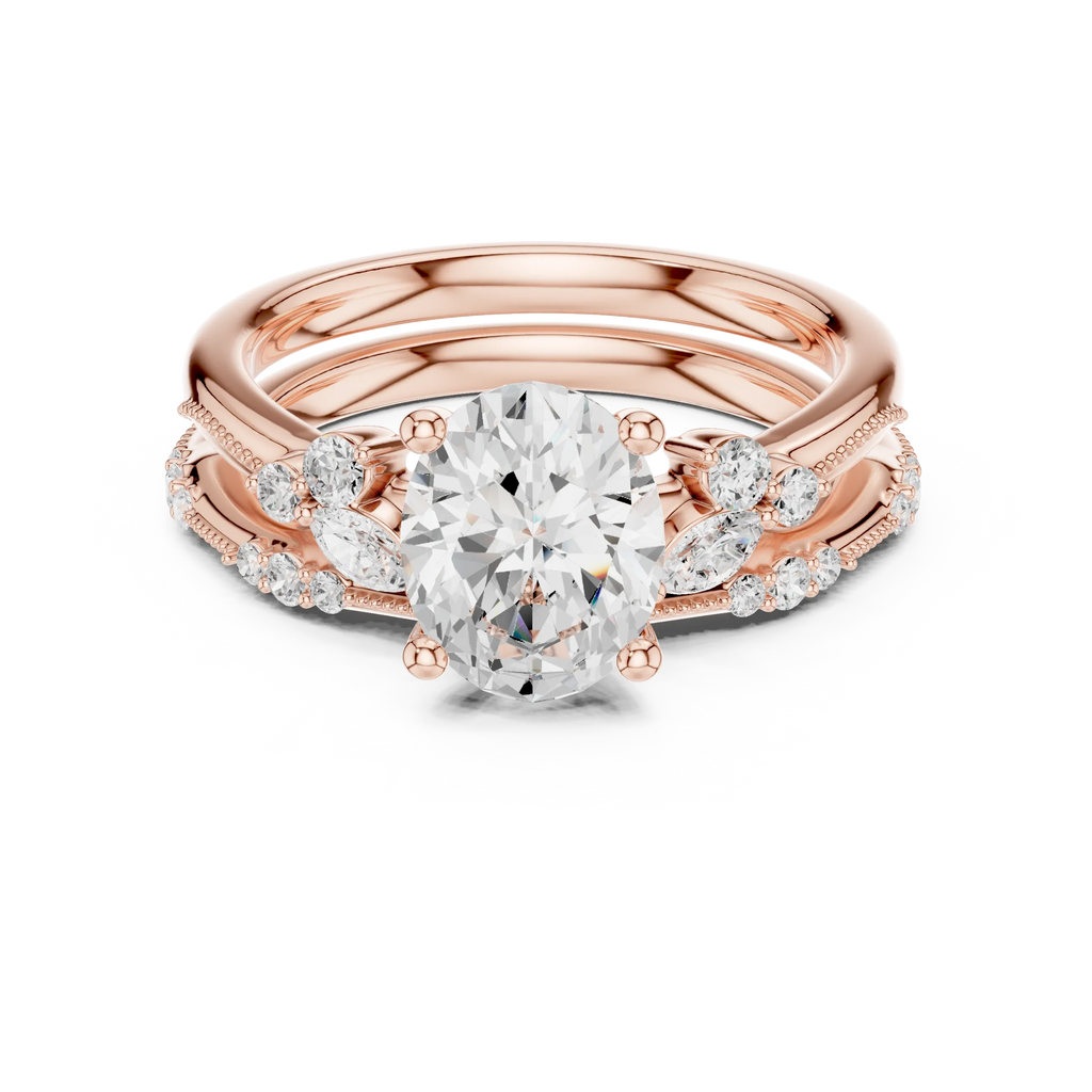 2.37 CTW Oval Cut Moissanite Diamond Engagement Ring with Nature-Inspired Vine Band and Pear Side Accents in 14K White Gold
