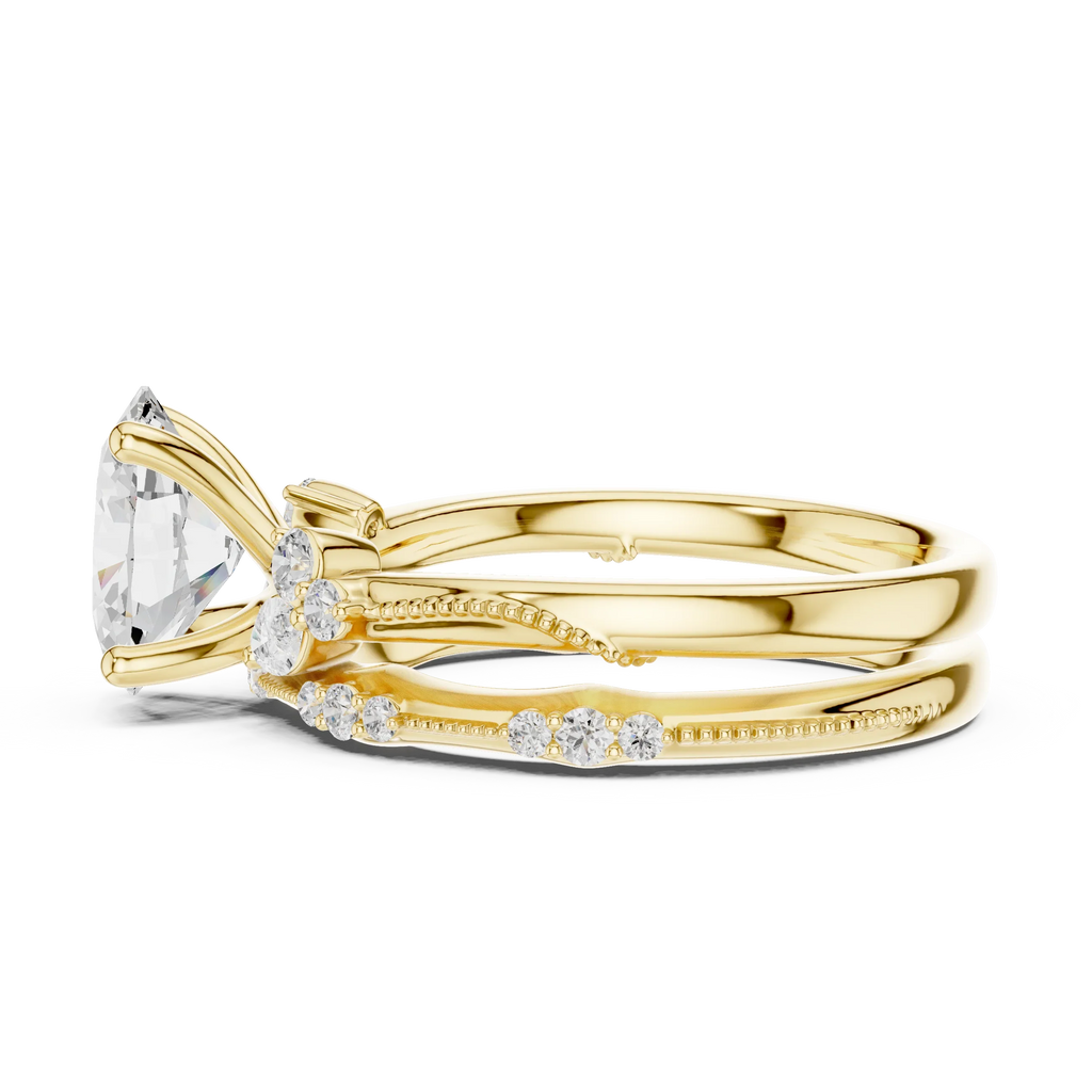 2.37 CTW Oval Cut Moissanite Diamond Engagement Ring with Nature-Inspired Vine Band and Pear Side Accents in 14K White Gold