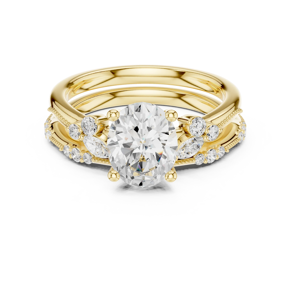 2.37 CTW Oval Cut Moissanite Diamond Engagement Ring with Nature-Inspired Vine Band and Pear Side Accents in 14K White Gold