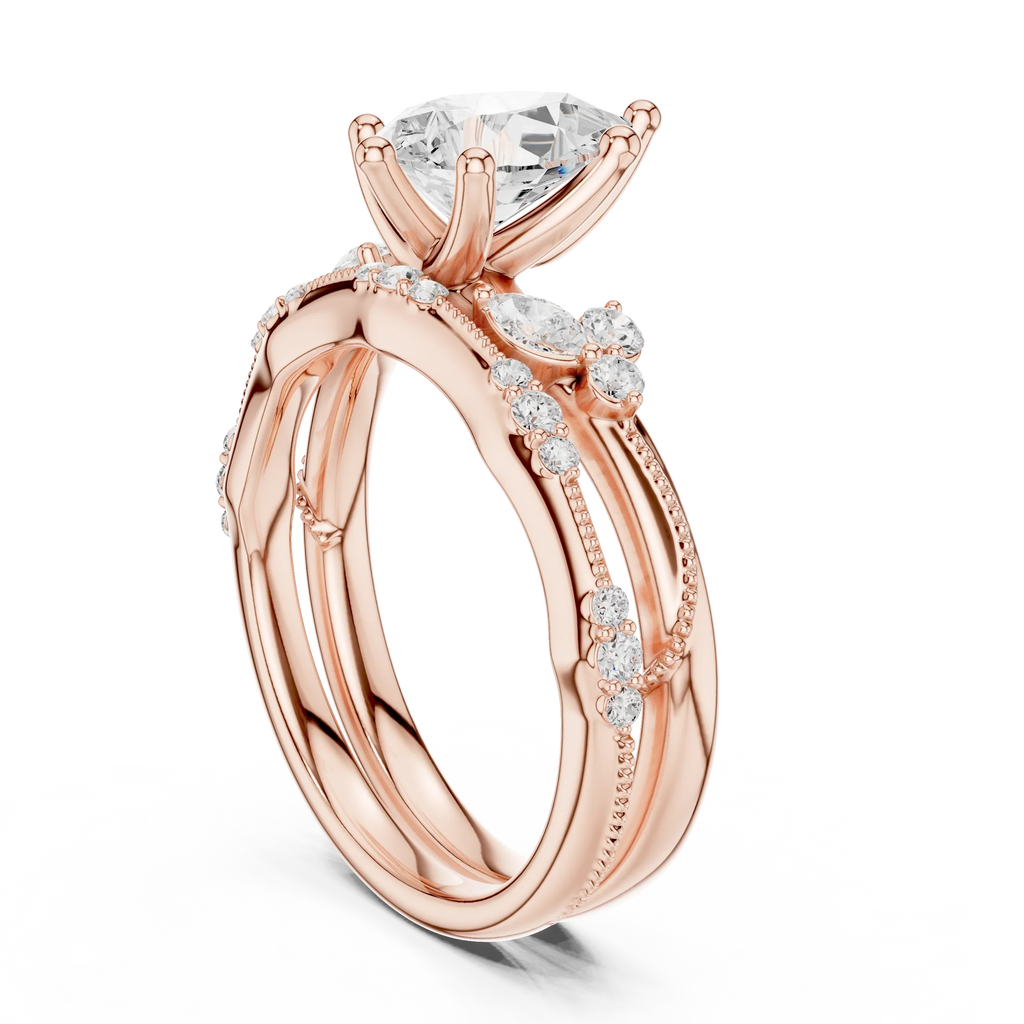2.37 CTW Pear Cut Moissanite Diamond Engagement Ring with Nature-Inspired Vine Band and Pear Side Accents in 14K White Gold