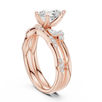 2.37 CTW Pear Cut Moissanite Diamond Engagement Ring with Nature-Inspired Vine Band and Pear Side Accents in 14K White Gold
