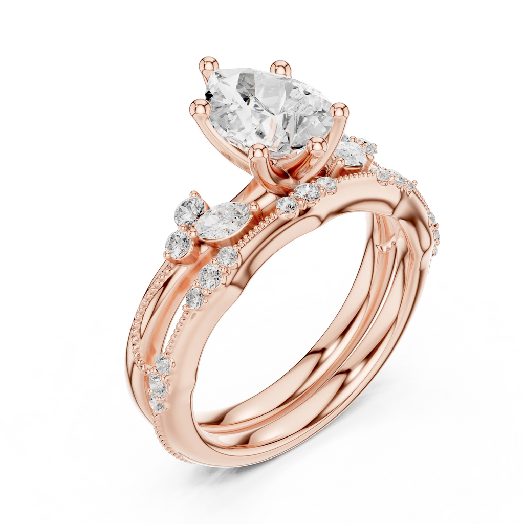 2.37 CTW Pear Cut Moissanite Diamond Engagement Ring with Nature-Inspired Vine Band and Pear Side Accents in 14K White Gold