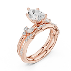 2.37 CTW Pear Cut Moissanite Diamond Engagement Ring with Nature-Inspired Vine Band and Pear Side Accents in 14K White Gold