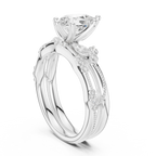 2.37 CTW Pear Cut Moissanite Diamond Engagement Ring with Nature-Inspired Vine Band and Pear Side Accents in 14K White Gold