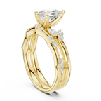 2.37 CTW Pear Cut Moissanite Diamond Engagement Ring with Nature-Inspired Vine Band and Pear Side Accents in 14K White Gold