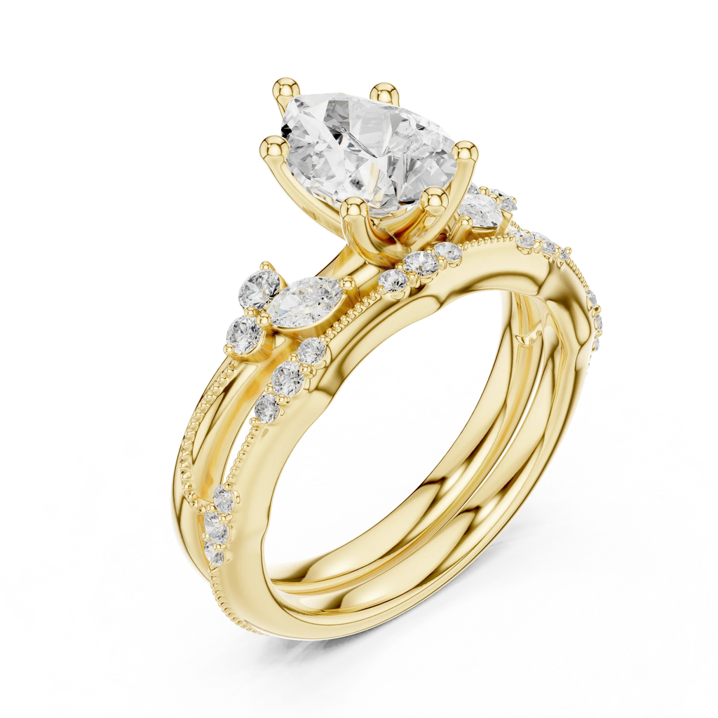 2.37 CTW Pear Cut Moissanite Diamond Engagement Ring with Nature-Inspired Vine Band and Pear Side Accents in 14K White Gold