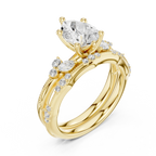 2.37 CTW Pear Cut Moissanite Diamond Engagement Ring with Nature-Inspired Vine Band and Pear Side Accents in 14K White Gold