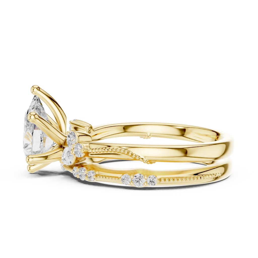 2.37 CTW Pear Cut Moissanite Diamond Engagement Ring with Nature-Inspired Vine Band and Pear Side Accents in 14K White Gold