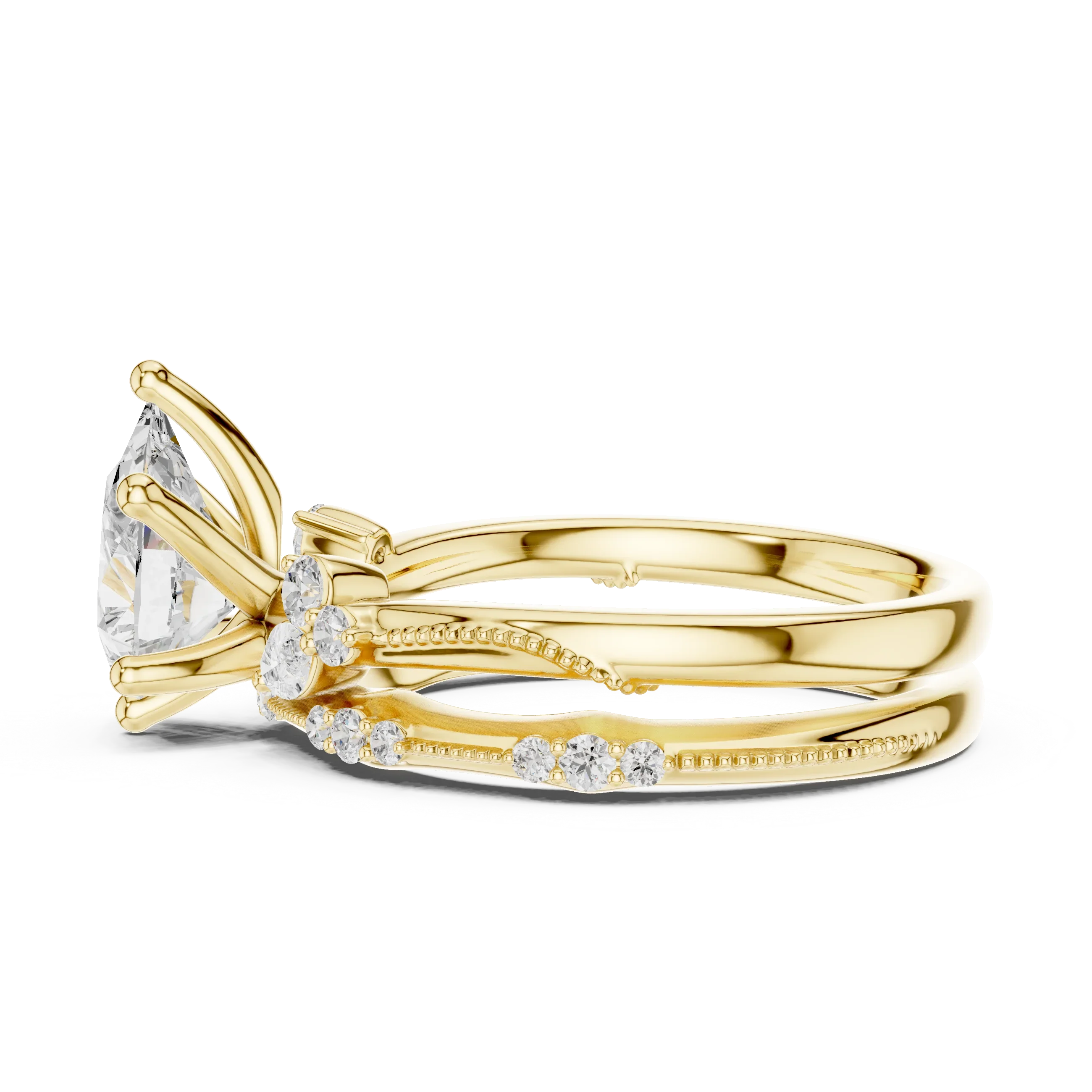 2.37 CTW Pear Cut Moissanite Diamond Engagement Ring with Nature-Inspired Vine Band and Pear Side Accents in 14K White Gold
