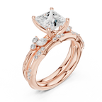 2.37 CTW Princess Cut Moissanite Diamond Engagement Ring with Nature-Inspired Vine Band and Pear Side Accents in 14K White Gold