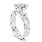 2.37 CTW Princess Cut Moissanite Diamond Engagement Ring with Nature-Inspired Vine Band and Pear Side Accents in 14K White Gold