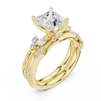 2.37 CTW Princess Cut Moissanite Diamond Engagement Ring with Nature-Inspired Vine Band and Pear Side Accents in 14K White Gold