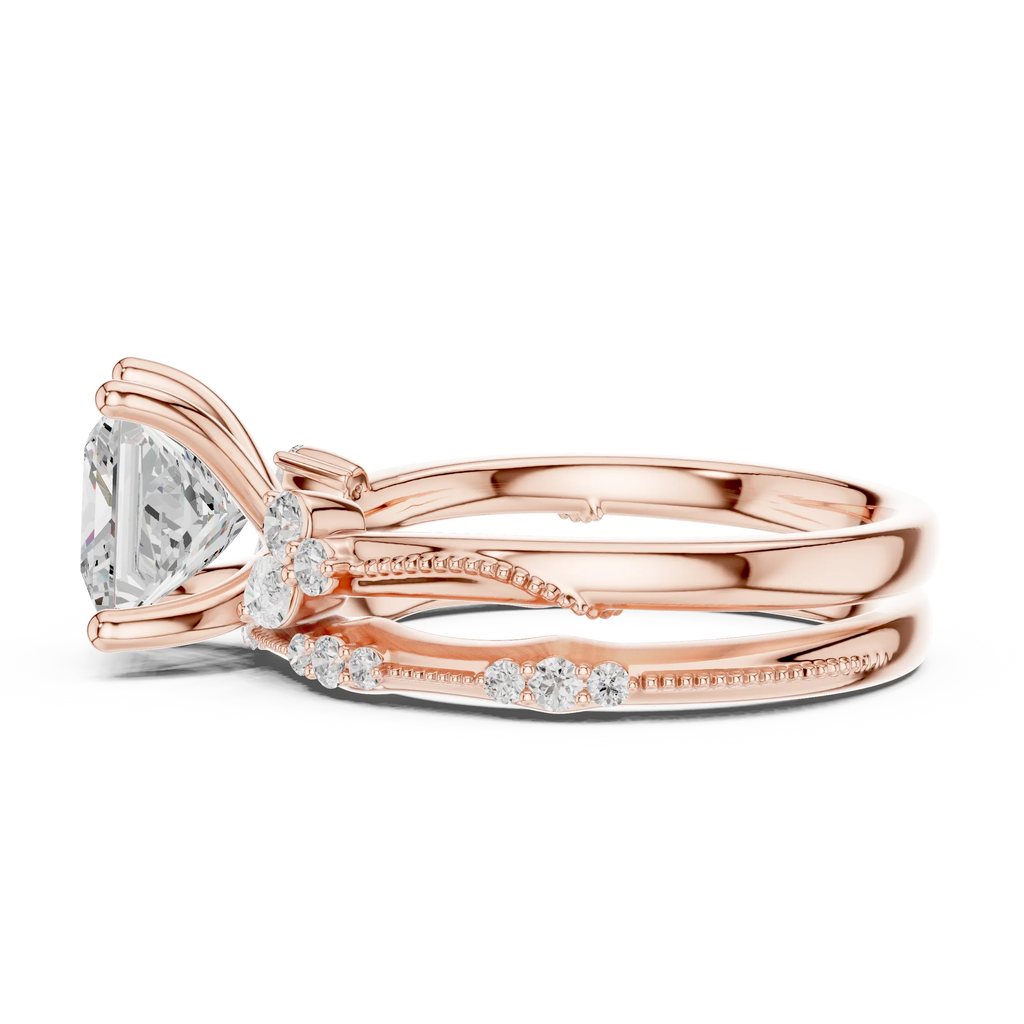 2.37 CTW Princess Cut Moissanite Diamond Engagement Ring with Nature-Inspired Vine Band and Pear Side Accents in 14K White Gold