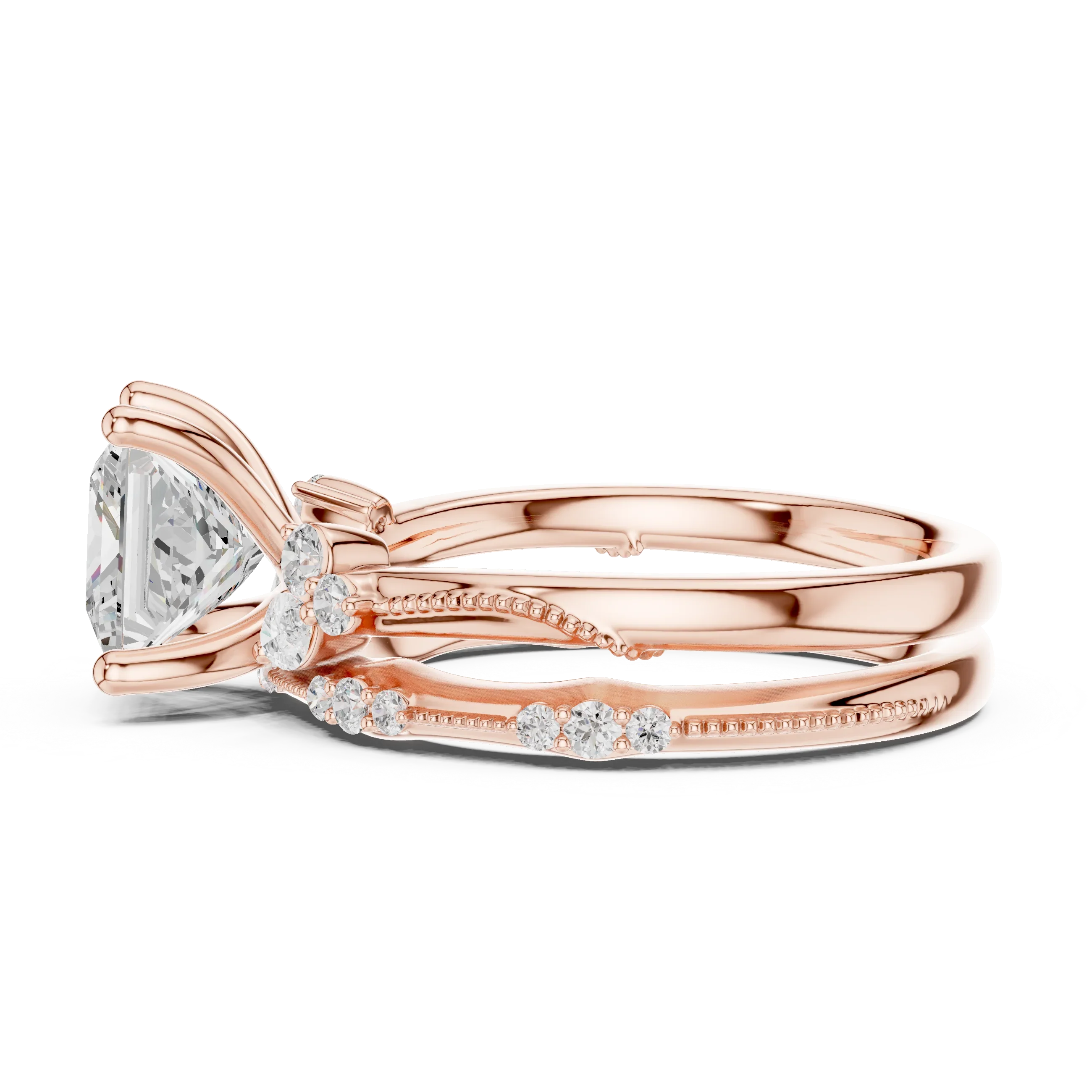 2.37 CTW Princess Cut Moissanite Diamond Engagement Ring with Nature-Inspired Vine Band and Pear Side Accents in 14K White Gold
