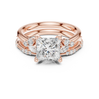 2.37 CTW Princess Cut Moissanite Diamond Engagement Ring with Nature-Inspired Vine Band and Pear Side Accents in 14K White Gold