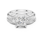 2.37 CTW Princess Cut Moissanite Diamond Engagement Ring with Nature-Inspired Vine Band and Pear Side Accents in 14K White Gold
