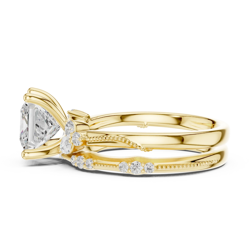 2.37 CTW Princess Cut Moissanite Diamond Engagement Ring with Nature-Inspired Vine Band and Pear Side Accents in 14K White Gold
