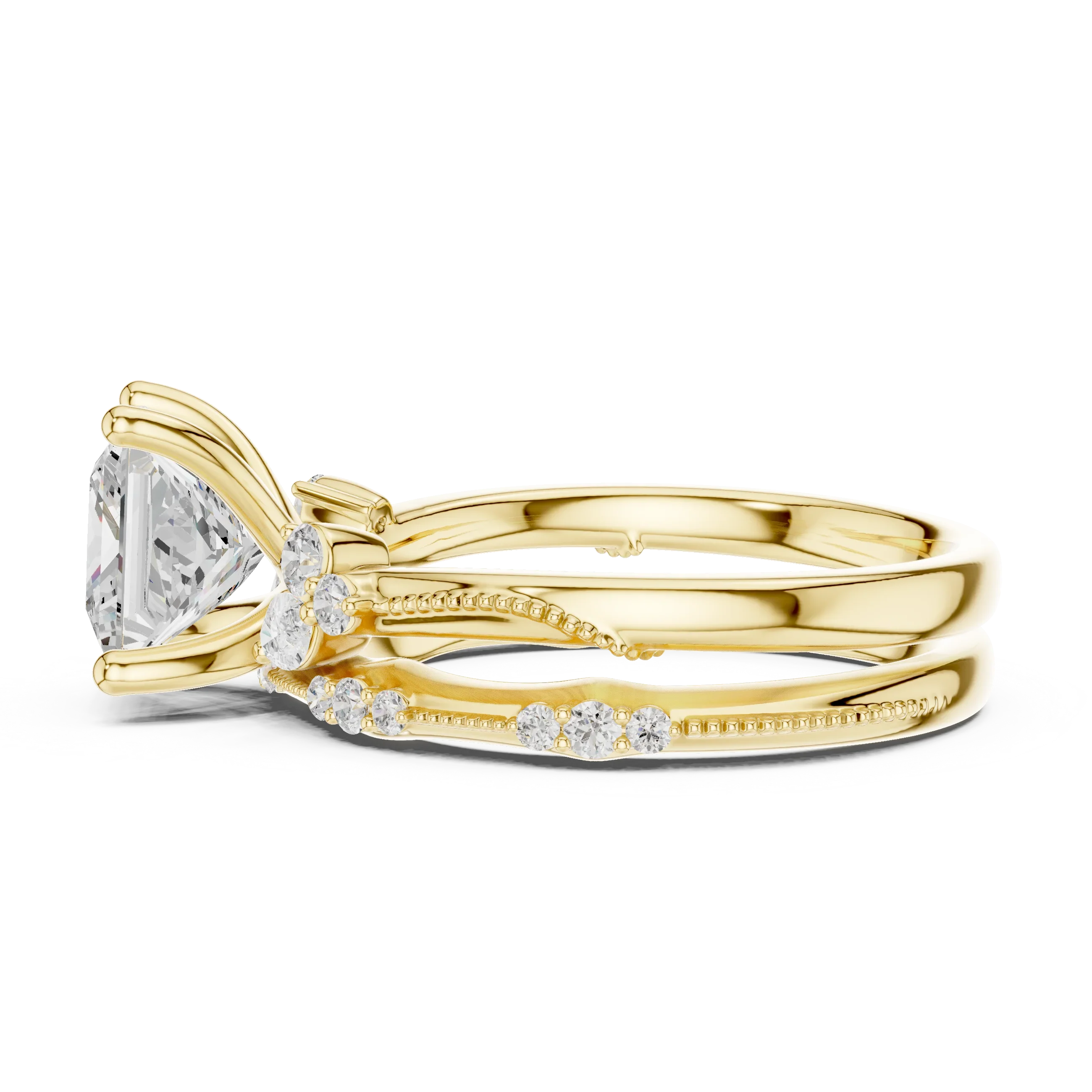 2.37 CTW Princess Cut Moissanite Diamond Engagement Ring with Nature-Inspired Vine Band and Pear Side Accents in 14K White Gold