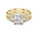 2.37 CTW Princess Cut Moissanite Diamond Engagement Ring with Nature-Inspired Vine Band and Pear Side Accents in 14K White Gold