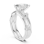 2.37 CTW Radiant Cut Moissanite Diamond Engagement Ring with Nature-Inspired Vine Band and Pear Side Accents in 14K White Gold