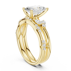 2.37 CTW Radiant Cut Moissanite Diamond Engagement Ring with Nature-Inspired Vine Band and Pear Side Accents in 14K White Gold