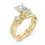 2.37 CTW Radiant Cut Moissanite Diamond Engagement Ring with Nature-Inspired Vine Band and Pear Side Accents in 14K White Gold