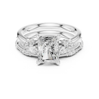 2.37 CTW Radiant Cut Moissanite Diamond Engagement Ring with Nature-Inspired Vine Band and Pear Side Accents in 14K White Gold