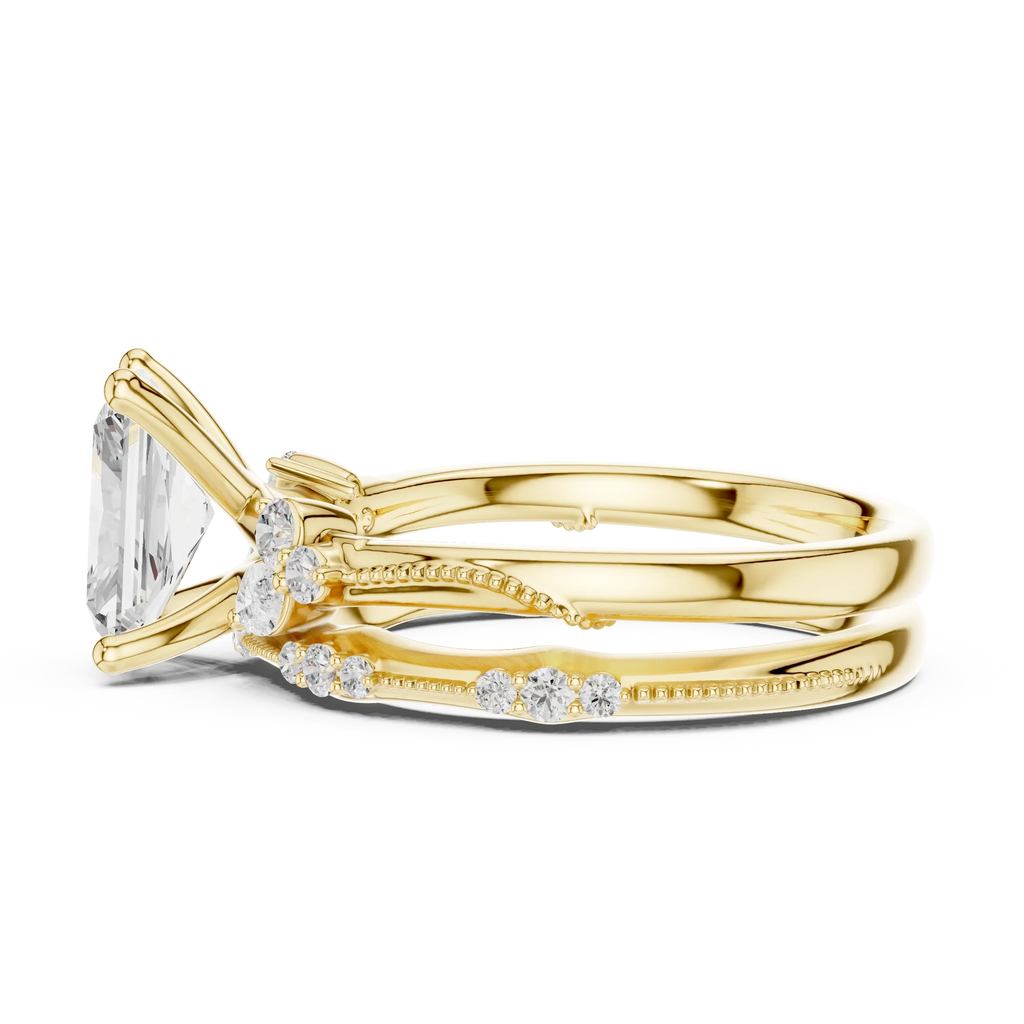 2.37 CTW Radiant Cut Moissanite Diamond Engagement Ring with Nature-Inspired Vine Band and Pear Side Accents in 14K White Gold