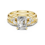 2.37 CTW Radiant Cut Moissanite Diamond Engagement Ring with Nature-Inspired Vine Band and Pear Side Accents in 14K White Gold