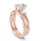 2.37 CTW Round Cut Moissanite Diamond Engagement Ring with Nature-Inspired Vine Band and Pear Side Accents in 14K White Gold