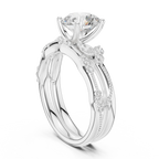 2.37 CTW Round Cut Moissanite Diamond Engagement Ring with Nature-Inspired Vine Band and Pear Side Accents in 14K White Gold