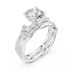 2.37 CTW Round Cut Moissanite Diamond Engagement Ring with Nature-Inspired Vine Band and Pear Side Accents in 14K White Gold