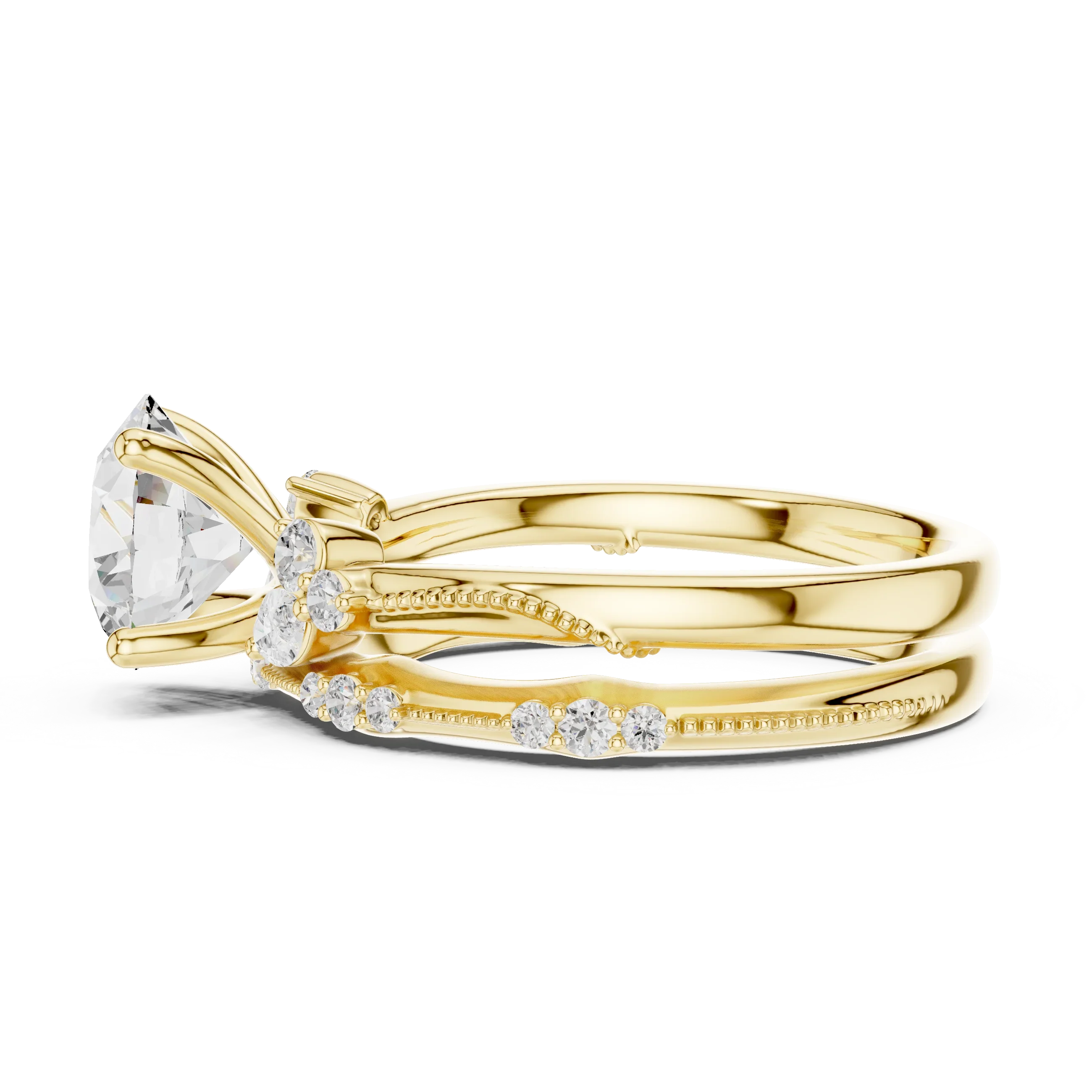 2.37 CTW Round Cut Moissanite Diamond Engagement Ring with Nature-Inspired Vine Band and Pear Side Accents in 14K White Gold