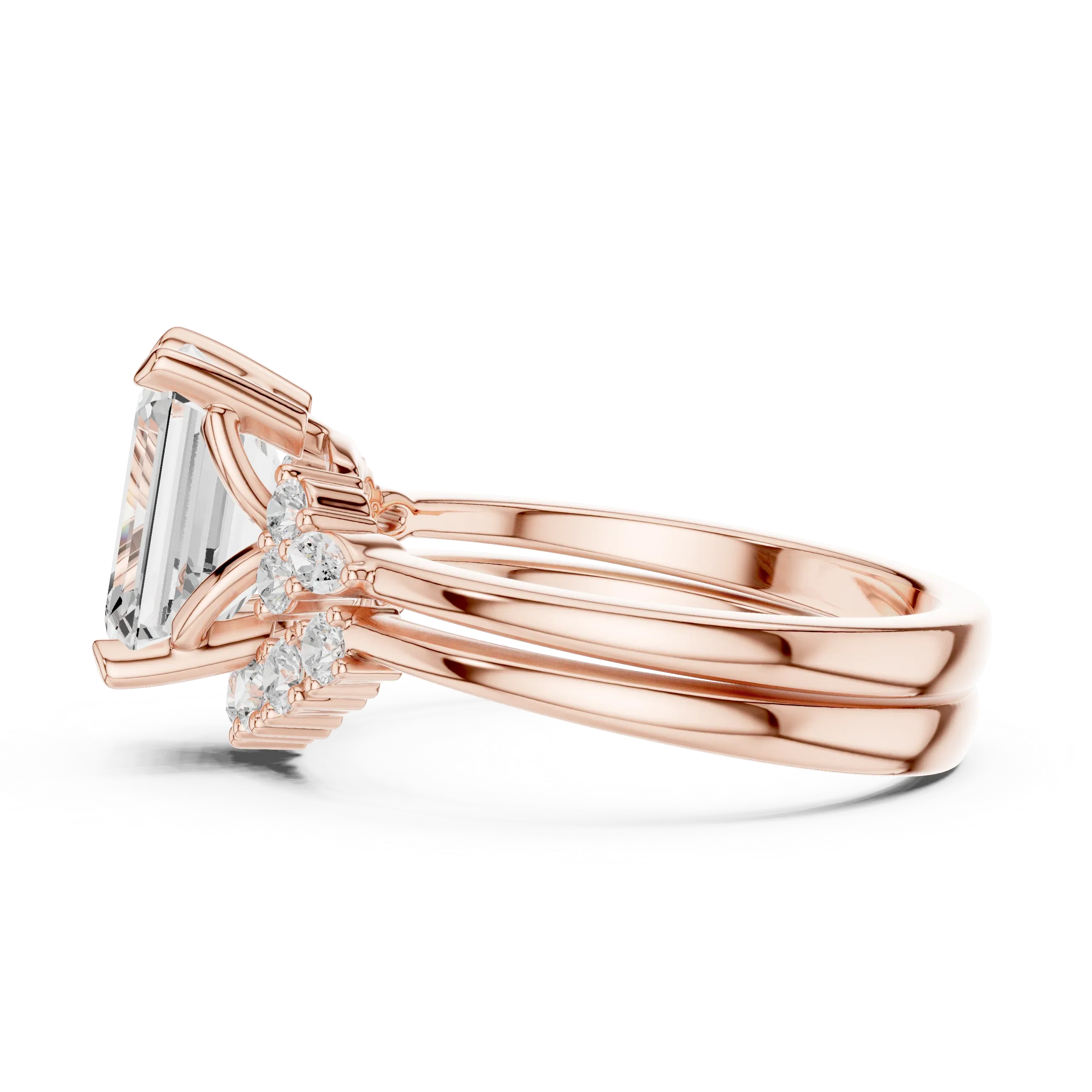 2.92 CT VVS1 D Color Emerald Cut Cluster Diamond Wedding Ring
