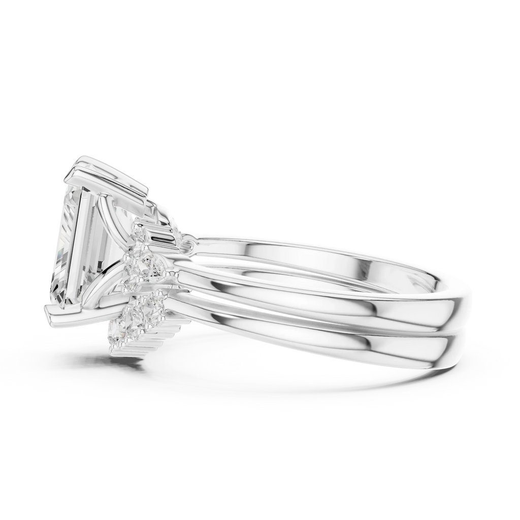 2.92 CT VVS1 D Color Emerald Cut Cluster Diamond Wedding Ring