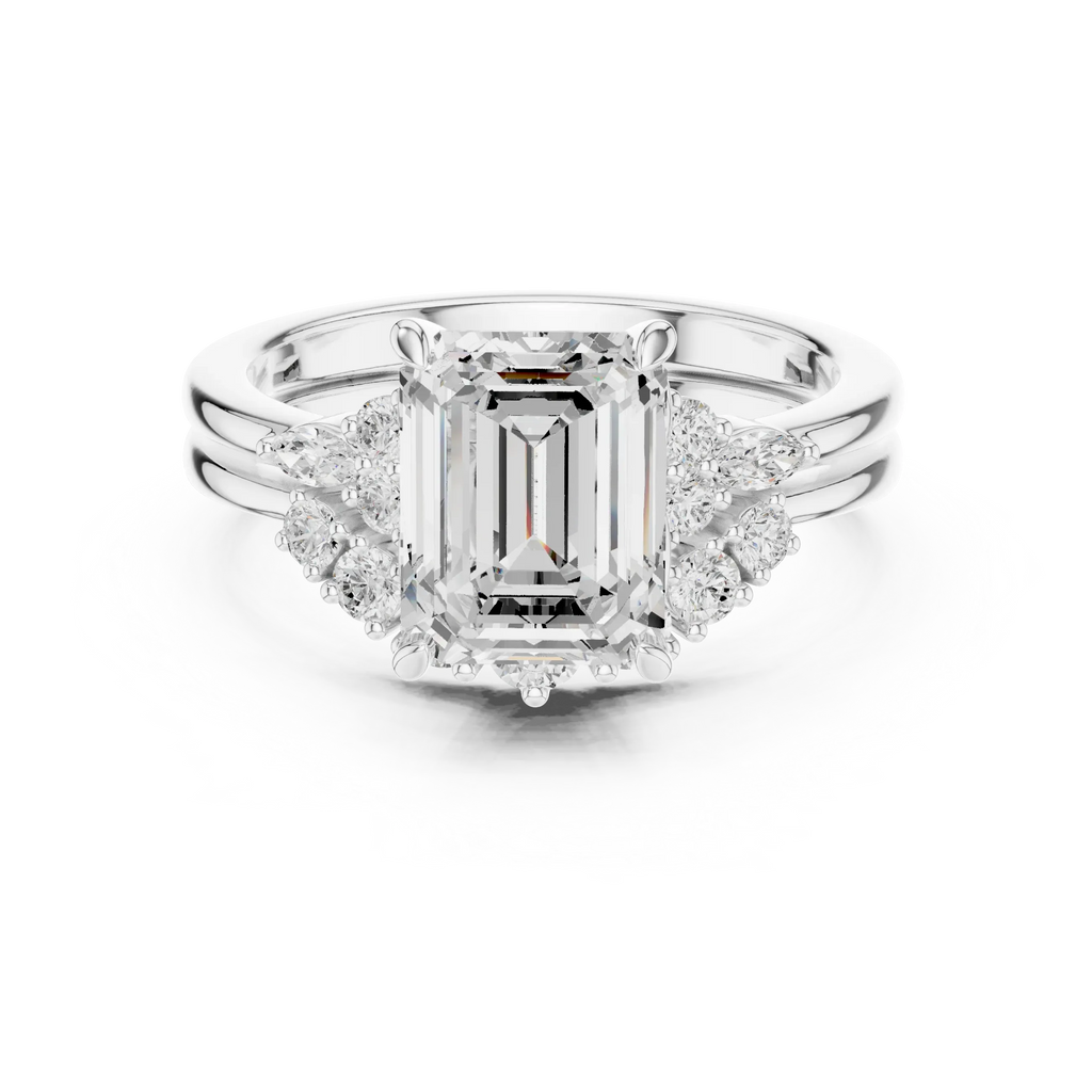 2.92 CT VVS1 D Color Emerald Cut Cluster Diamond Wedding Ring