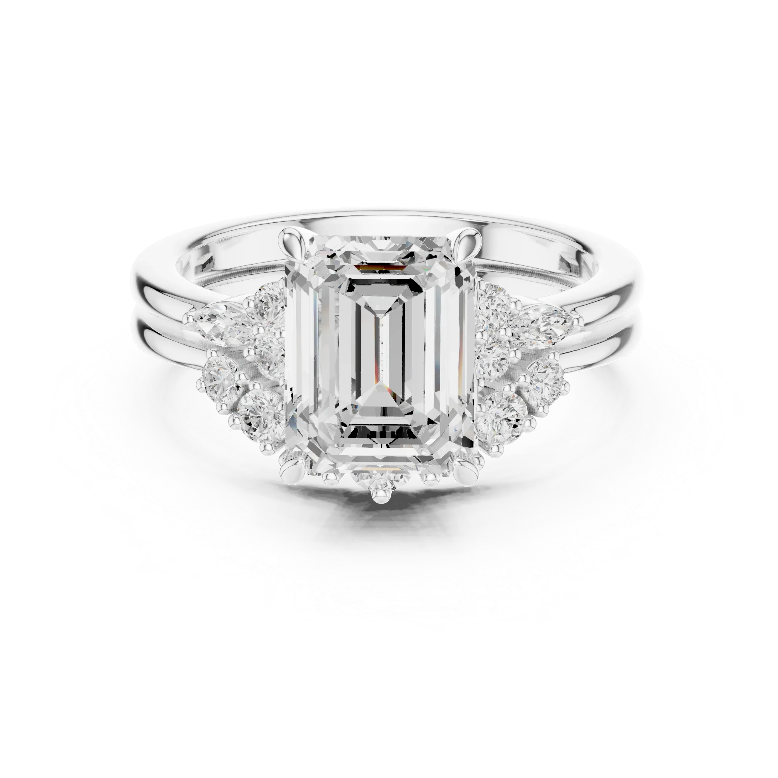2.92 CT VVS1 D Color Emerald Cut Cluster Diamond Wedding Ring