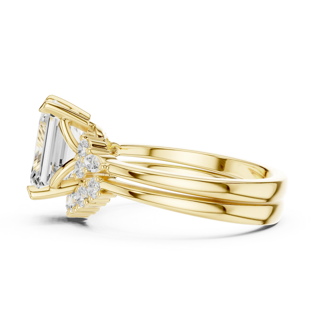 2.92 CT VVS1 D Color Emerald Cut Cluster Diamond Wedding Ring