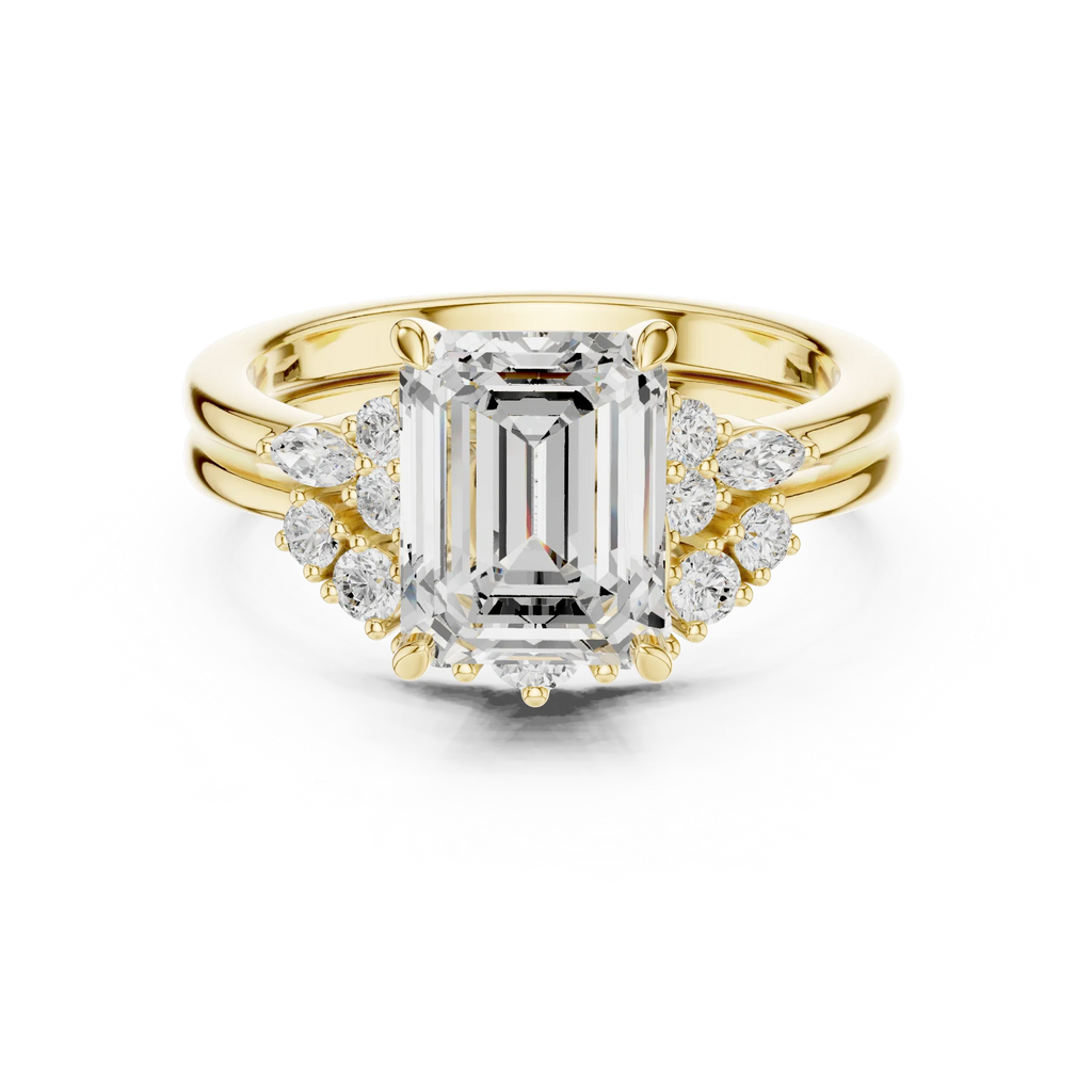 2.92 CT VVS1 D Color Emerald Cut Cluster Diamond Wedding Ring