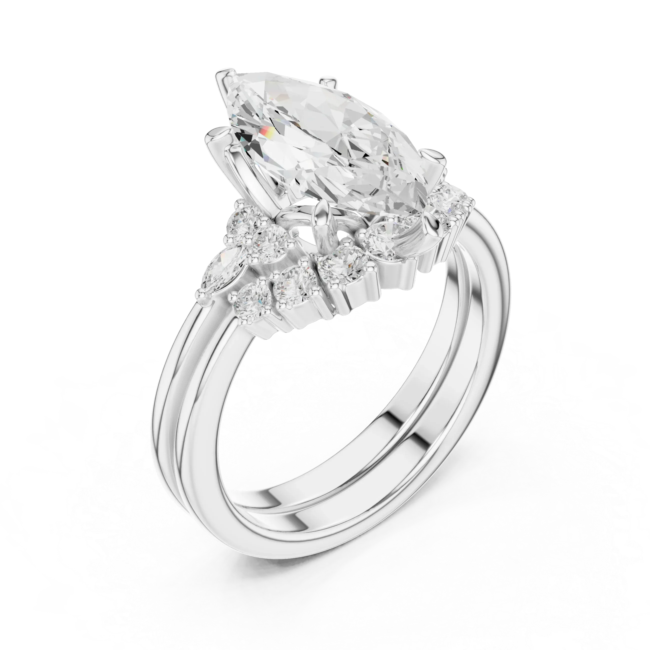 2.92 CT VVS1 D Color Marquise Cut Cluster Diamond Wedding Ring