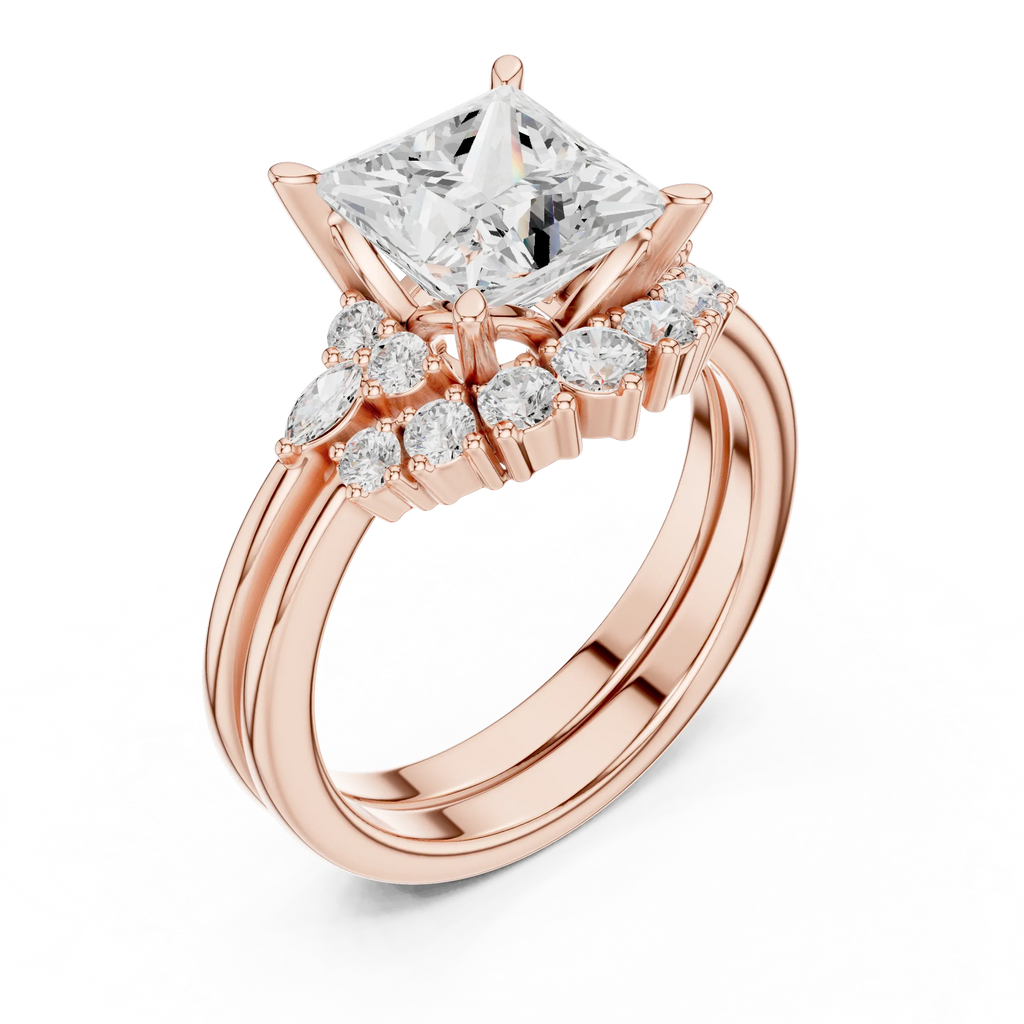 2.92 CT VVS1 D Color Princess Cut Cluster Diamond Wedding Ring