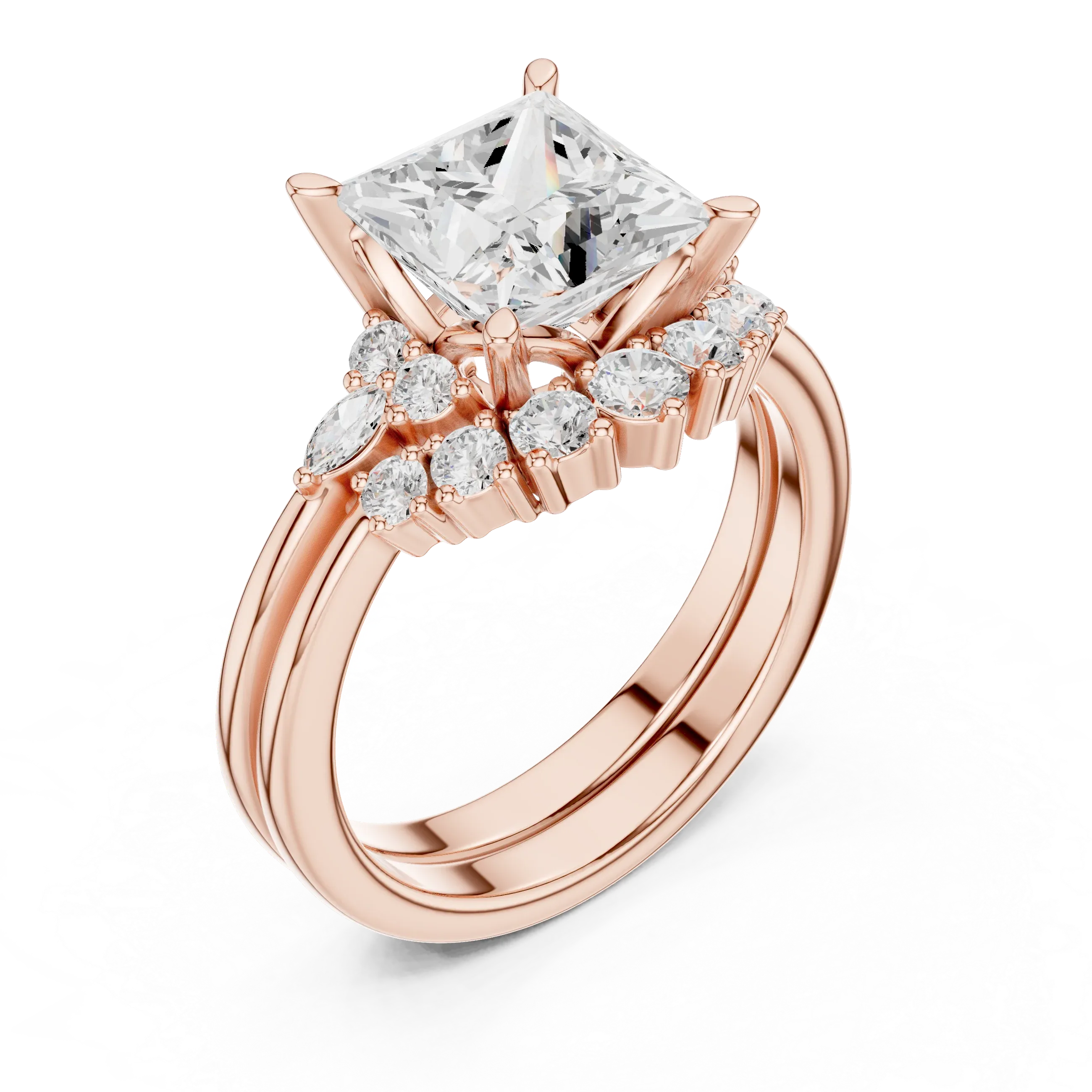 2.92 CT VVS1 D Color Princess Cut Cluster Diamond Wedding Ring