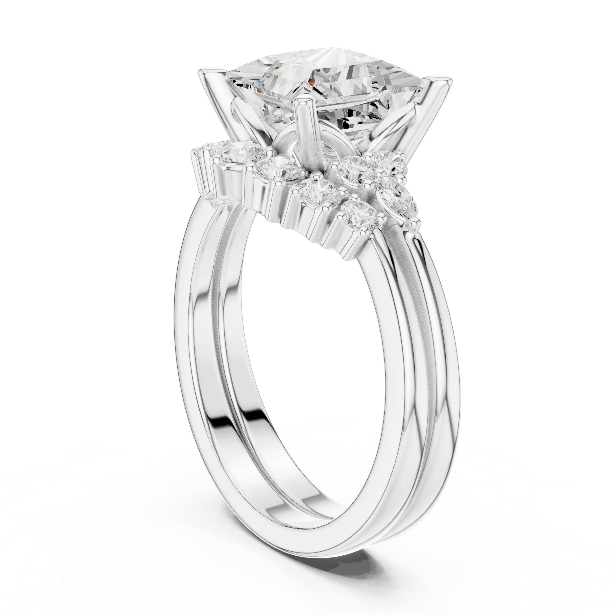 2.92 CT VVS1 D Color Princess Cut Cluster Diamond Wedding Ring