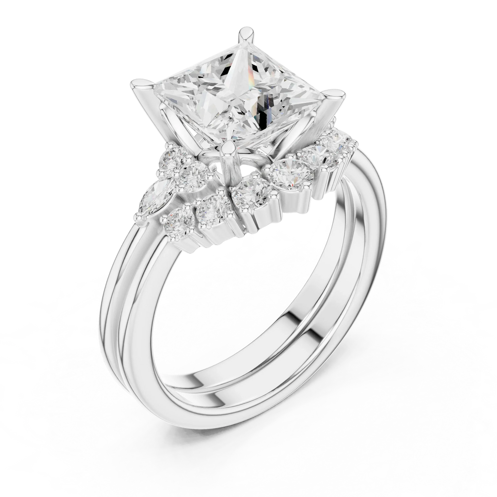 2.92 CT VVS1 D Color Princess Cut Cluster Diamond Wedding Ring