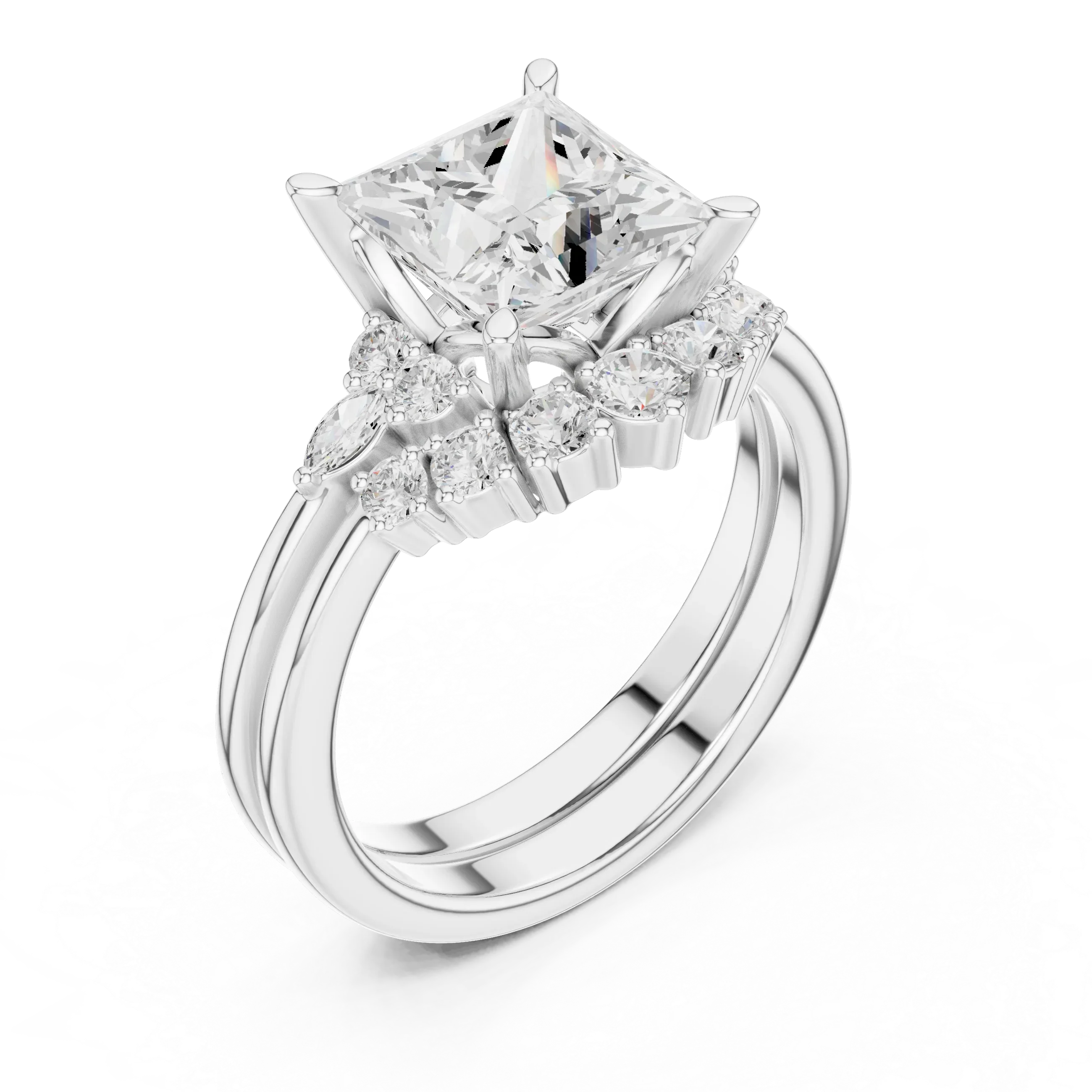 2.92 CT VVS1 D Color Princess Cut Cluster Diamond Wedding Ring