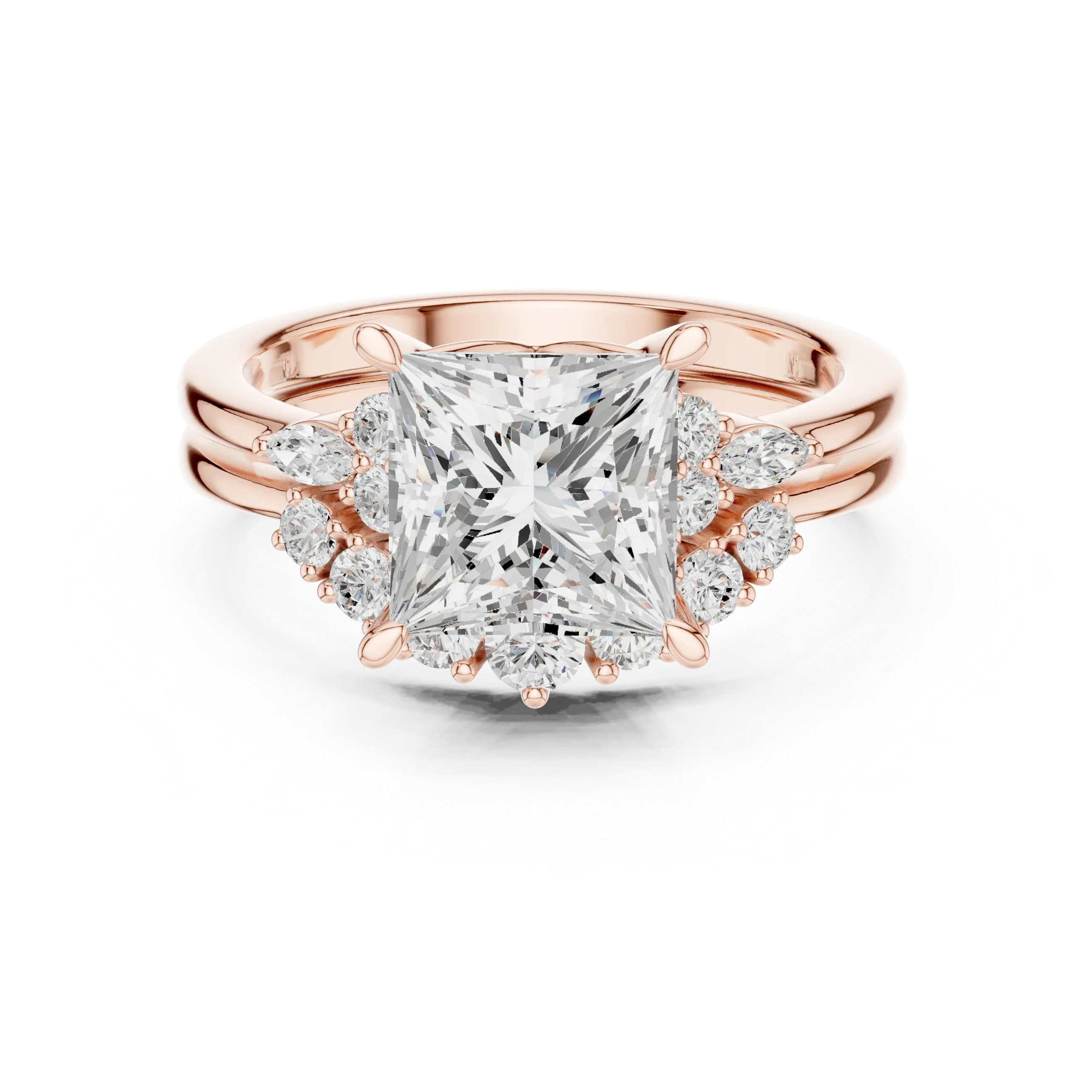 2.92 CT VVS1 D Color Princess Cut Cluster Diamond Wedding Ring